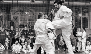 A takewondo sparring session highlighting the effectiveness of kicks in takewondo vs jiu-jitsu