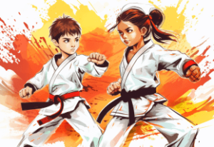 Two kids practicing Karate showing focus and determination in pursuing martial arts